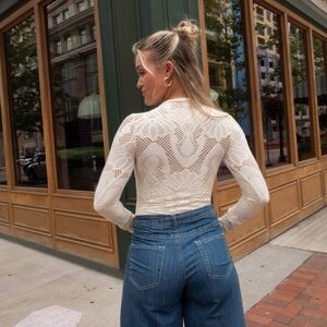 Cream Lace Long Sleeve Top